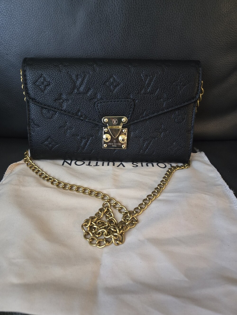 Unbranded Black Embossed Monogram Envelope Crossbody with Gold Chain Strap